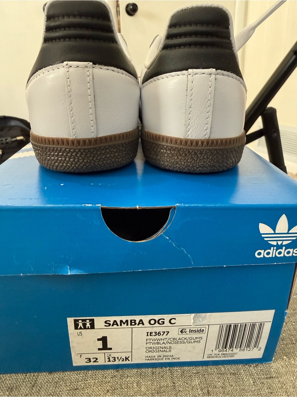 adidas Samba Kids Sneakers in White, Black & Brown - Picture 4 of 6